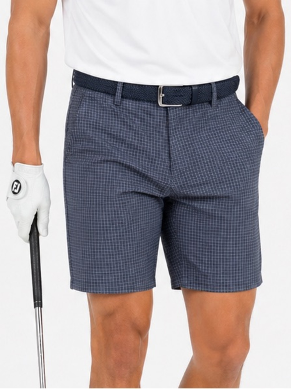 Ben Hogan Gray Plaid Golf Shorts 34 Performance Stretch Flat Front Preppy